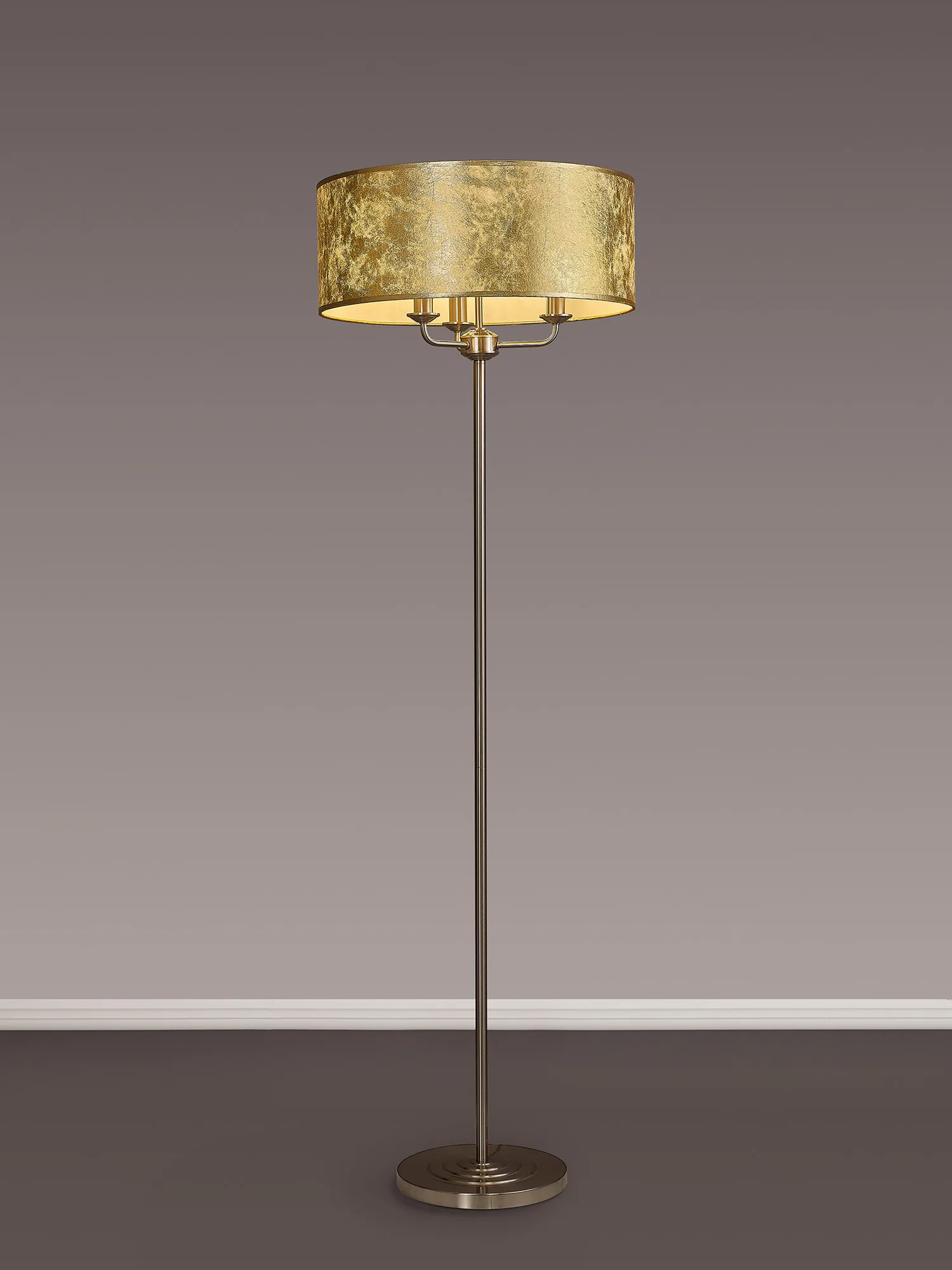 Banyan 45cm 3 Light Floor Lamp Satin Nickel; Gold Leaf DK0939  Deco Banyan SN GL